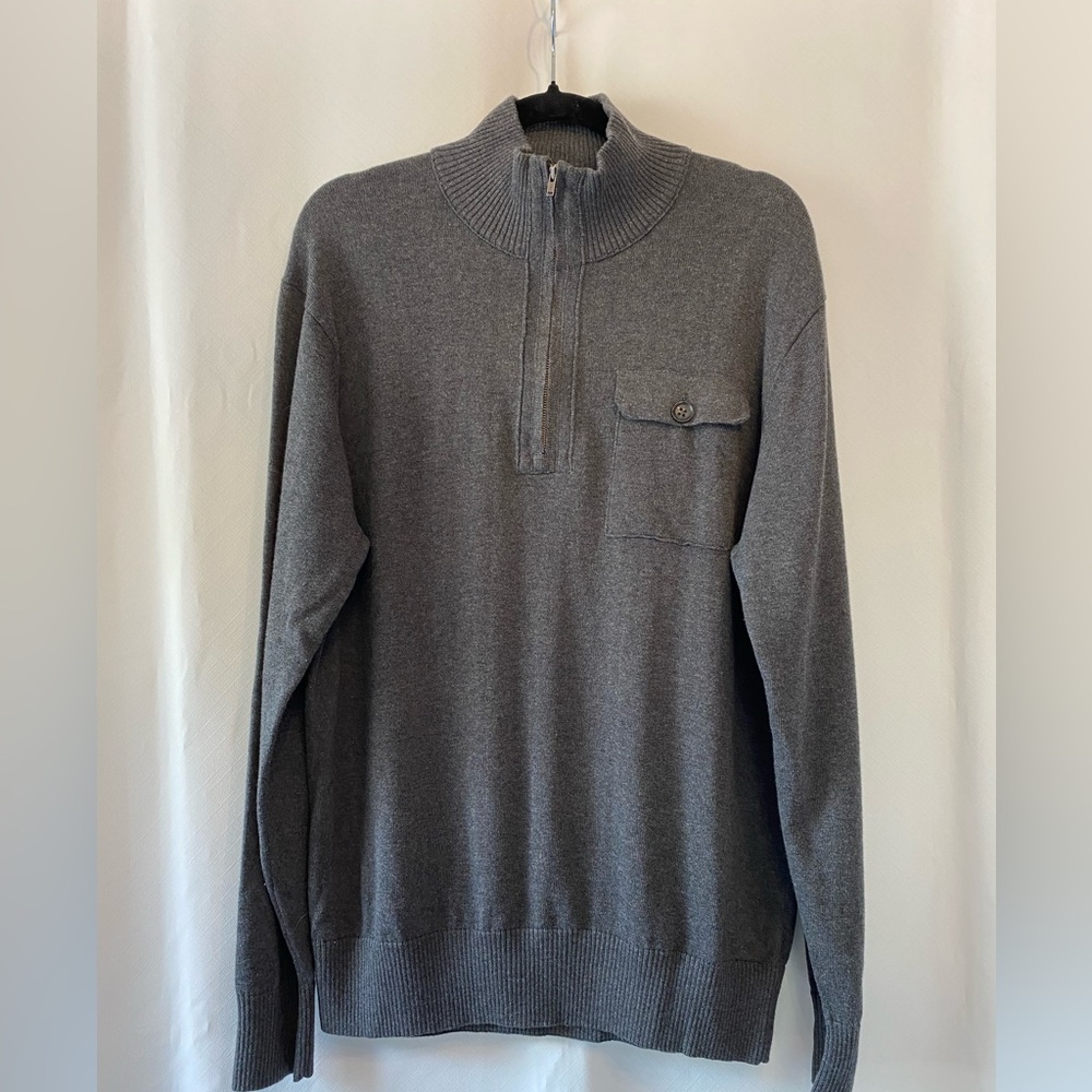 Bill Blass Men's Grey 100% Cotton Knit 1/4 Zip Sweater Medium Collegiate Career